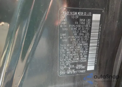 2010 Nissan Cube 1.8Sl z USA, uszkodzony, nr VIN JN8AZ2KR4AT152644